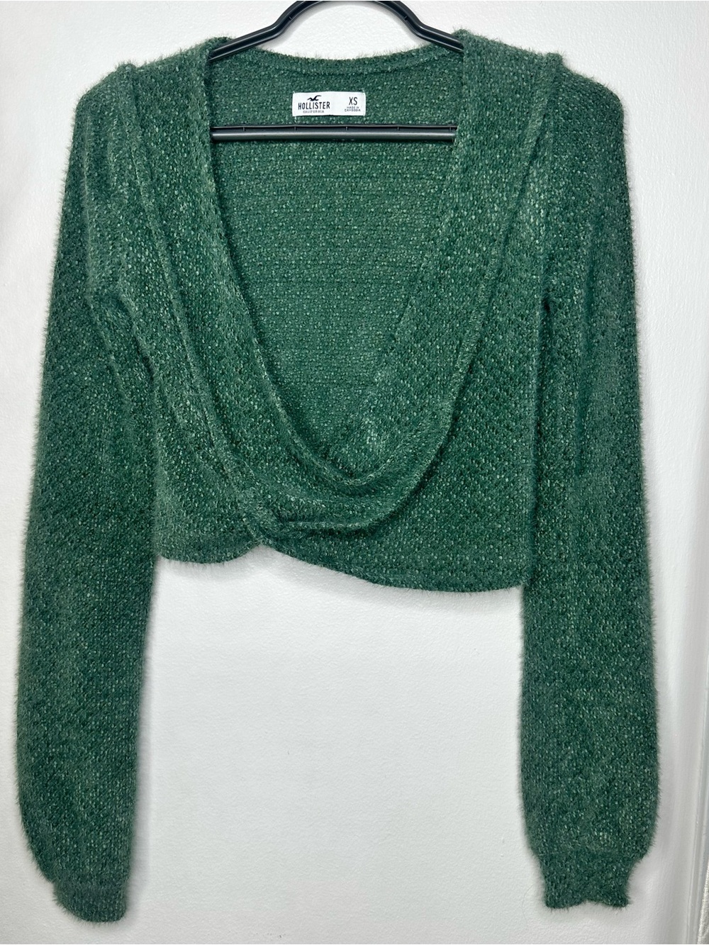 Hollister Green Cropped Long Sleeve Top Sweater XS